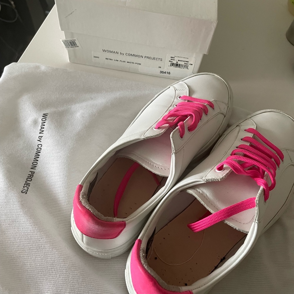 Common Projects white with hot pink size 36